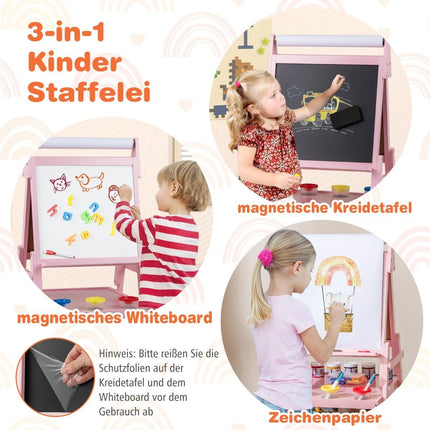 3-i-1 barn staffli med svarta tavla, whiteboard och pappersrulle