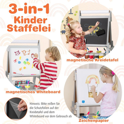 3-i-1 barn staffli med svarta tavla, whiteboard och pappersrulle
