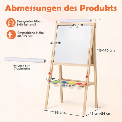 3-i-1 barn staffli med svarta tavla, whiteboard och pappersrulle