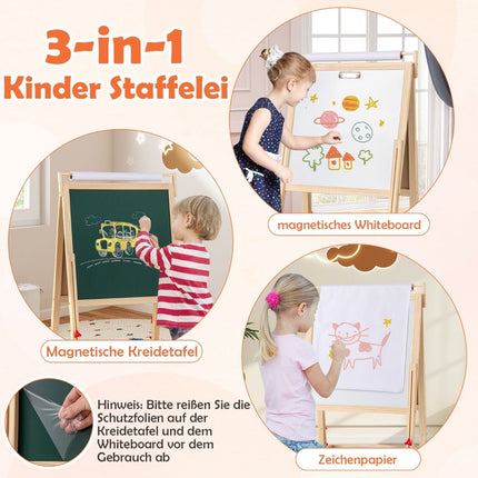 3-i-1 barn staffli med svarta tavla, whiteboard och pappersrulle