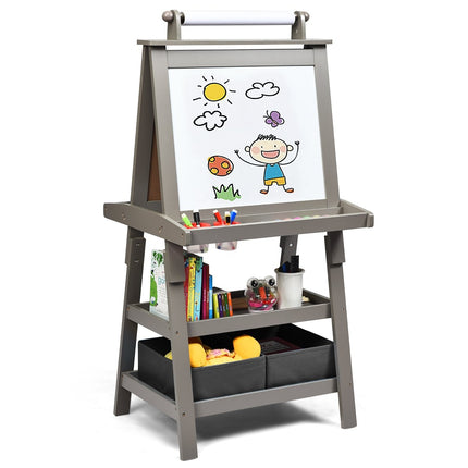 3 i 1 barnstafli Barntavla Dubbelsidig whiteboard & svarta tavla & ritpapper för småbarn Grå