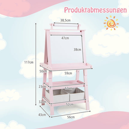3 i 1 barnstafli dubbelsidig whiteboard & svarta tavla & ritpapper rosa