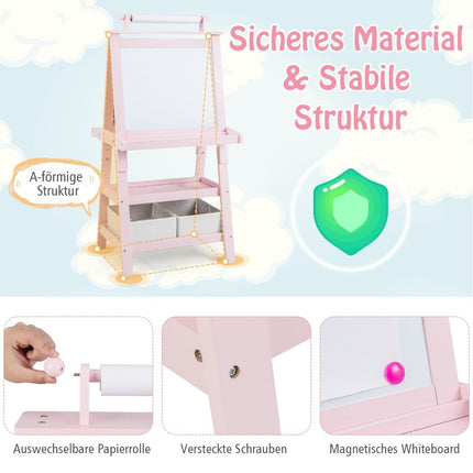 3 i 1 barnstafli dubbelsidig whiteboard & svarta tavla & ritpapper rosa