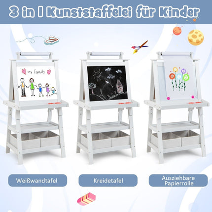 3 i 1 barnstafli dubbelsidig whiteboard & svarta tavla & ritpapper ståbräda vit