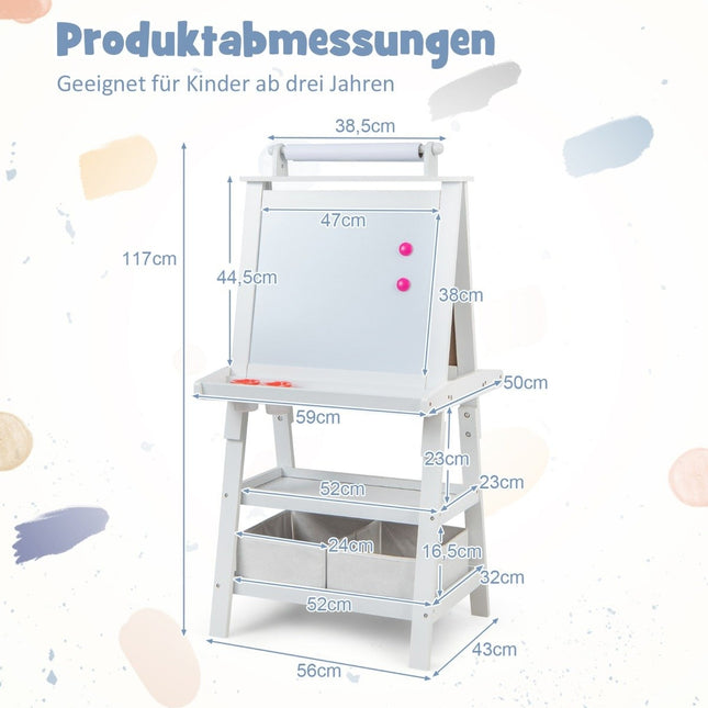 3 i 1 barnstafli dubbelsidig whiteboard & svarta tavla & ritpapper ståbräda vit