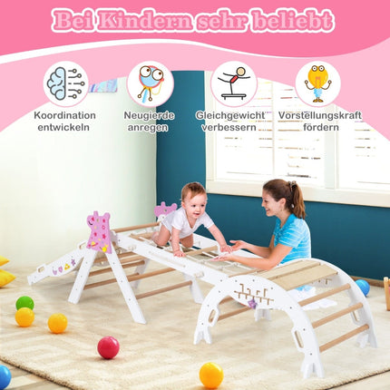 4-delat klätterset för barn med rutschkana och båge – Vitt
