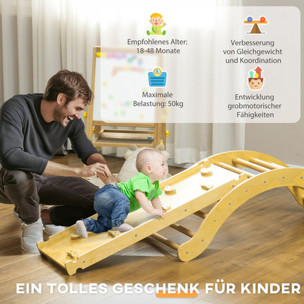 4 i 1 klätterställningsset med rutschkana, klättertriangel för glidning och klättring, klätterleksak i trä, för barn 1,5-4 år, inomhus, naturligt trä