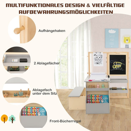 6 i 1 barn staffli set med dubbelsidig svarta tavla & whiteboard & pappersrulle grå