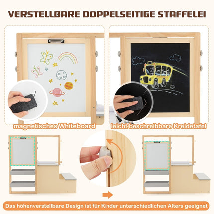 6 i 1 barn staffli set med dubbelsidig svarta tavla & whiteboard & pappersrulle grå