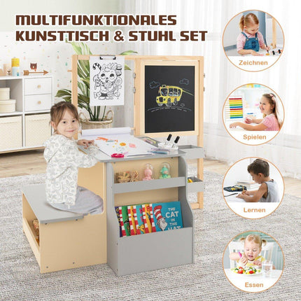 6 i 1 barn staffli set med dubbelsidig svarta tavla & whiteboard & pappersrulle grå