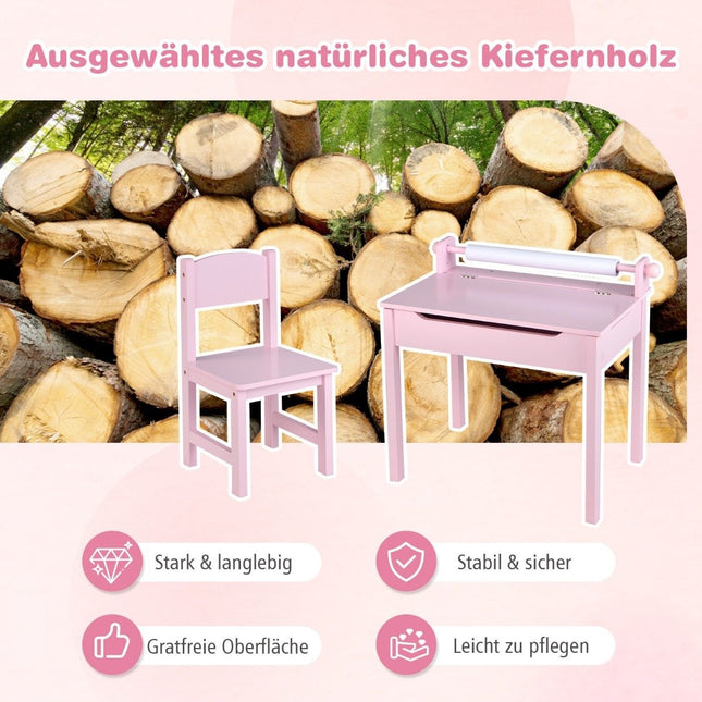 Aktivitetsbord för barn med stol, rosa, förvaring