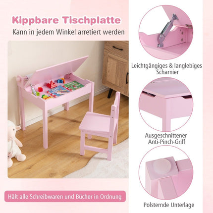Aktivitetsbord för barn med stol, rosa, förvaring