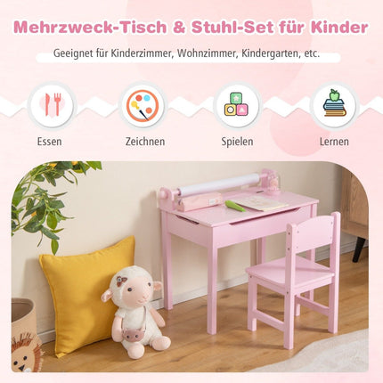 Aktivitetsbord för barn med stol, rosa, förvaring
