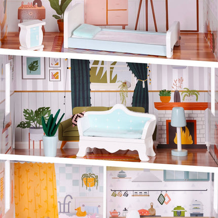 Alice Dollhouse – 3 våningar, 4 rum, set med 9 möbler ECOTOYS
