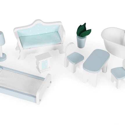 Alice Dollhouse – 3 våningar, 4 rum, set med 9 möbler ECOTOYS