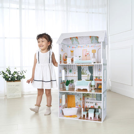 Alice Dollhouse – 3 våningar, 4 rum, set med 9 möbler ECOTOYS