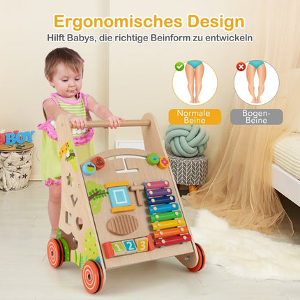 Baby Walker i trä med handtag, förvaring och hjul