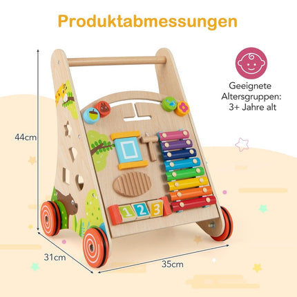 Baby Walker i trä med handtag, förvaring och hjul