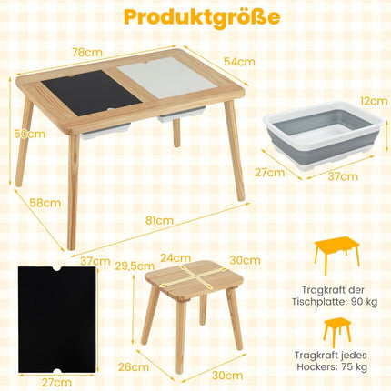 Barnaktivitetsbord med 2 pallar, dubbelsidiga brädor
