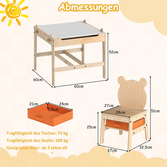 Barnaktivitetsbord med pandastolar, 4-i-1-design