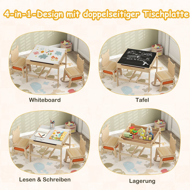Barnaktivitetsbord med pandastolar, 4-i-1-design
