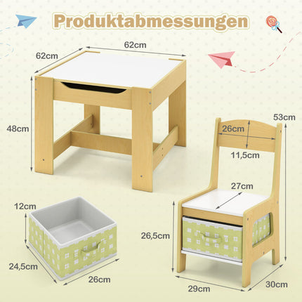 Barnaktivitetsbord med stolar, grön, MDF