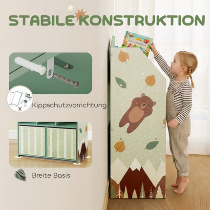 Barnbokhylla med 2 tyglådor, grön, 91,5 cm