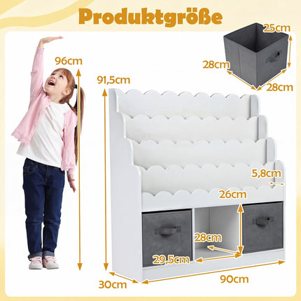 Barnbokhylla med 2 tyglådor och 4 hyllor