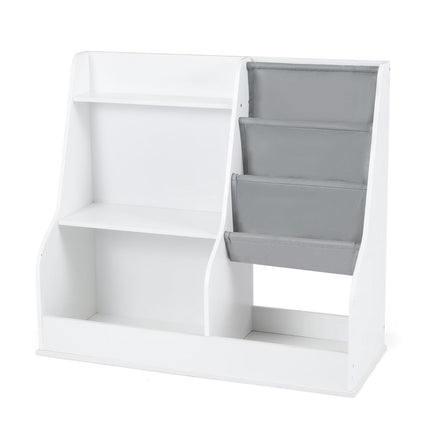 Barnbokhylla med 3-våningars tygfickor, vit