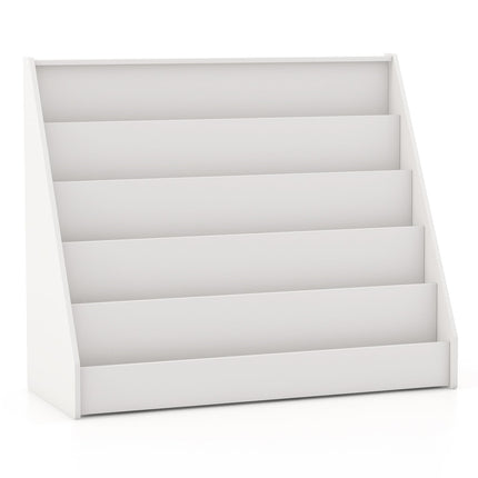 Barnbokhylla med 5 hyllor, vit, säker design