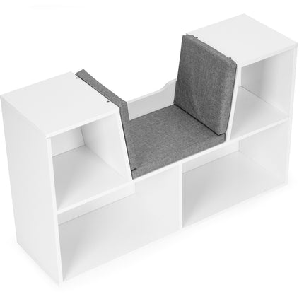 Barnbokhylla med sits – Vit, 4 hyllor