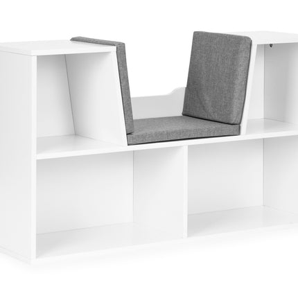 Barnbokhylla med sits – Vit, 4 hyllor