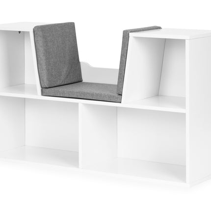 Barnbokhylla med sits – Vit, 4 hyllor