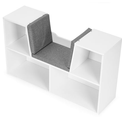 Barnbokhylla med sits – Vit, 4 hyllor