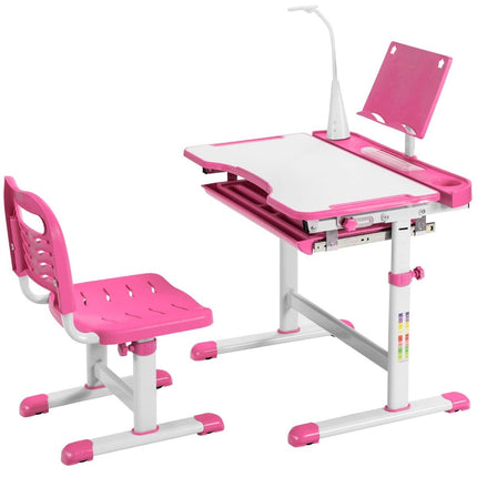 Barnbord barnbordsset med bokställ och LED-lampa för pojkar och tjejer rosa