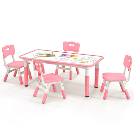Barnbord med 4 stolar set med graffiti bordsskiva Höjdjusterbar barnsittgrupp rosa