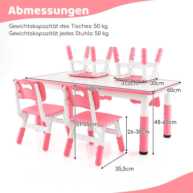 Barnbord med 4 stolar set med graffiti bordsskiva Höjdjusterbar barnsittgrupp rosa