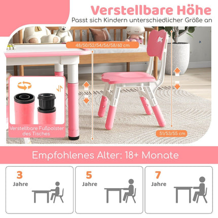 Barnbord med 4 stolar set med graffiti bordsskiva Höjdjusterbar barnsittgrupp rosa