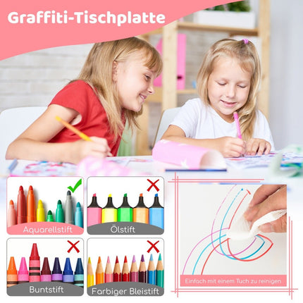 Barnbord med 4 stolar set med graffiti bordsskiva Höjdjusterbar barnsittgrupp rosa