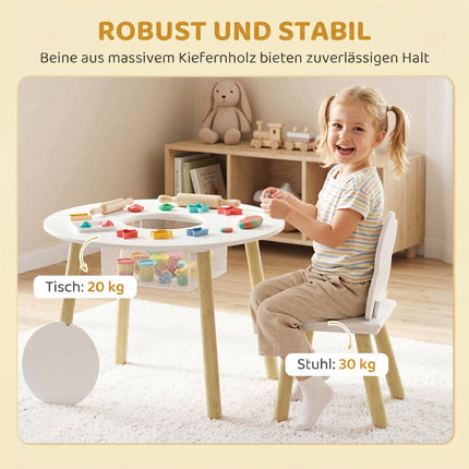 Barnbord och 2 stolar med förvaring, vit/naturfärgad