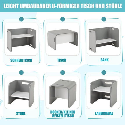Barnbord och stolar, trä, grå, 3-delat