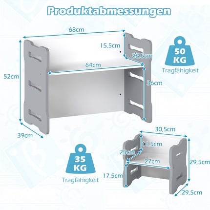 Barnbord och stolsset, 3 delar, MDF, grå, rundade kanter