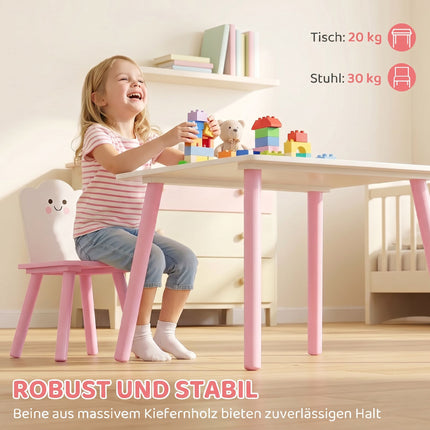 Barnbord och stolsset, 3 delar, rosa och vit