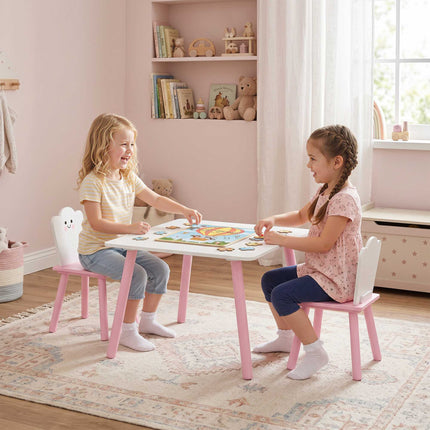 Barnbord och stolsset, 3 delar, rosa och vit