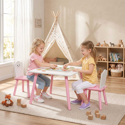 Barnbord och stolsset, 3 delar, rosa och vit