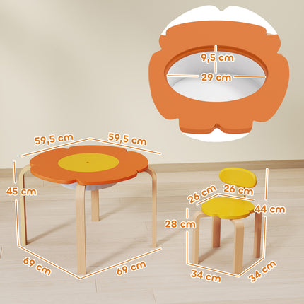 Barnbord och stolsset, 5 delar, blomformad, trä