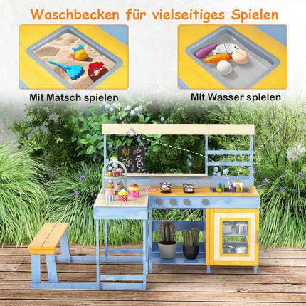 Barnens utomhuslekök med lerkök och picknickbord – Granträ