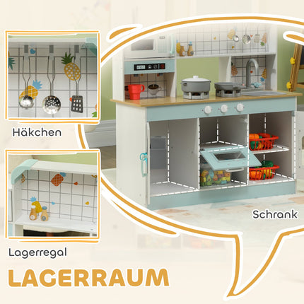 Barnkök lekkök med ljus, ljud, kaffebryggare, ismaskin, mikrovågsugn, ugn, kökstillbehör, dockkök för 3+ år barn, vit
