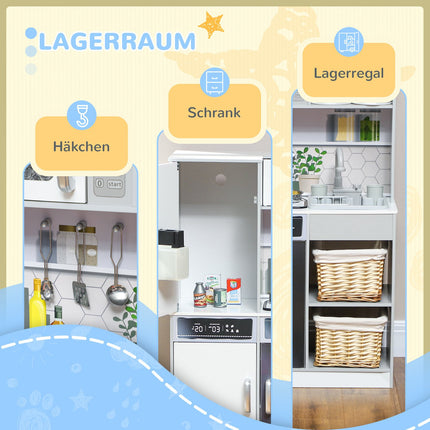 Barnkök lekkök med ljus och ljud spis, rinnande vatten, kaffebryggare, kylskåp, mikrovågsugn, ismaskin, kökstillbehör för 3-8 år barn, vit