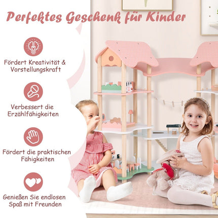 Barns dockhus i trä med 32 realistiska möbler tillbehör och tak Gör det själv drömhus